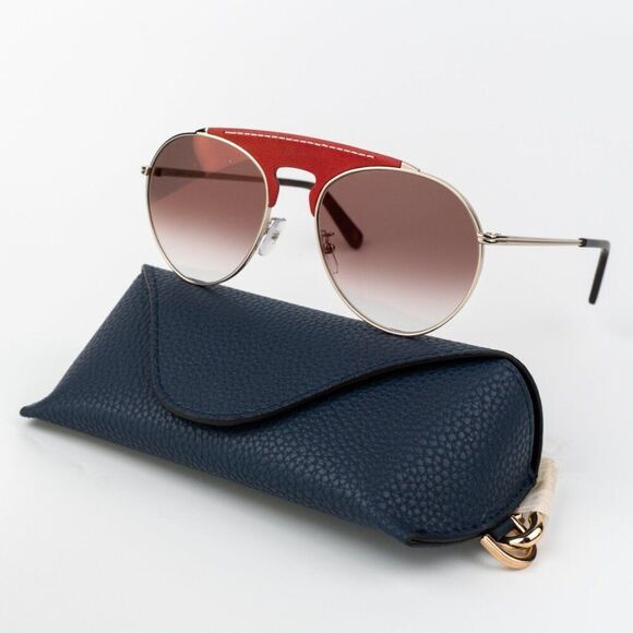 Loewe Women Sunglasses LW40005U 33G Red Leather Brown Gradient Pilot BRAND NEW